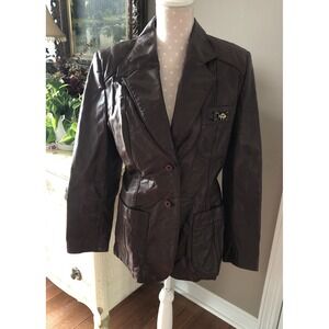 Vintage Etienne Aigner Leather Coat Jacket Blazer Size 16 Burgundy Oxblood